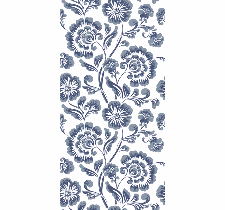 Ornamental flower wallpaper blue flowers white background - TenStickers