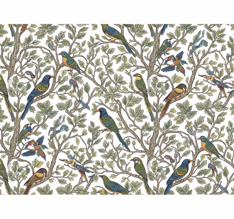 Tree wallpaper birds in forest - TenStickers