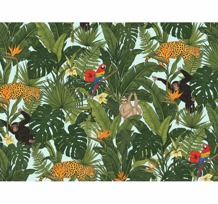 Jungle wallpaper featuring tropical animals design - TenStickers