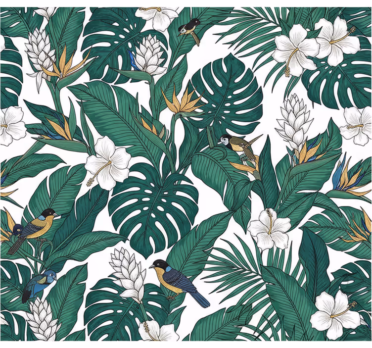Flower wallpaper jungle petrol green design - TenStickers
