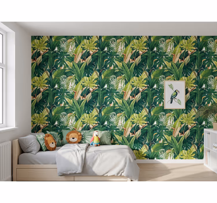 Leaf wallpaper realistic rainforest leaves - TenStickers
