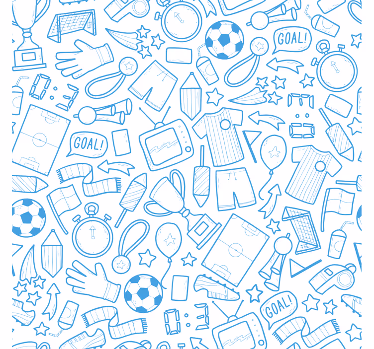 Blue wallpaper football and soccer doodle set - TenStickers