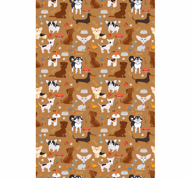 Brown wallpaper with various cute dog patterns - TenStickers