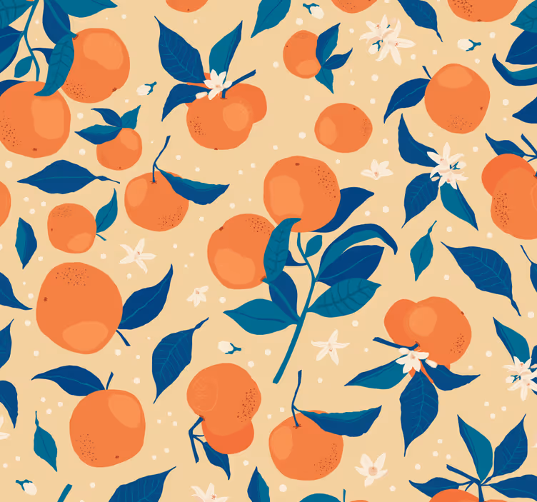 Fresh oranges with leaves pattern kitchen wallpaper - TenStickers