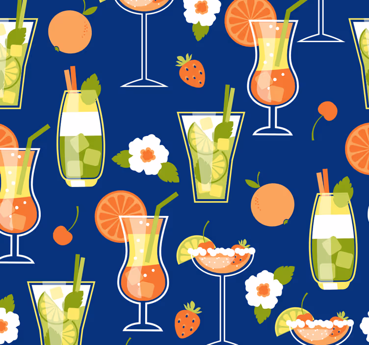 Vintage cocktails pattern kitchen wallpaper - TenStickers