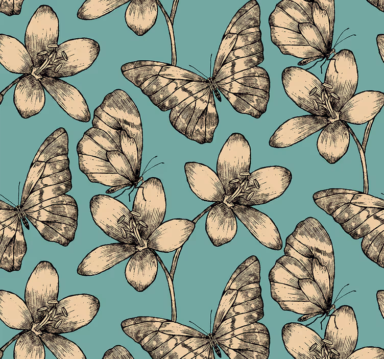 Living room wallpaper retro butterflies - TenStickers