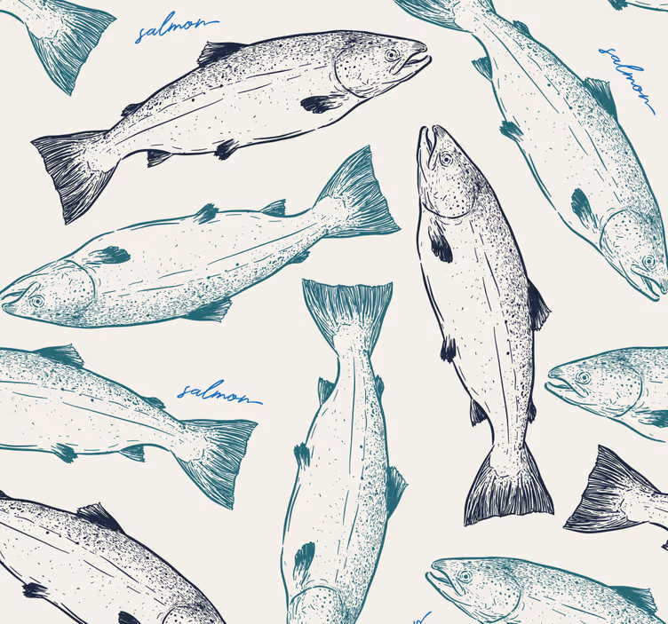 Salmon Illustration fish wallpaper - TenStickers