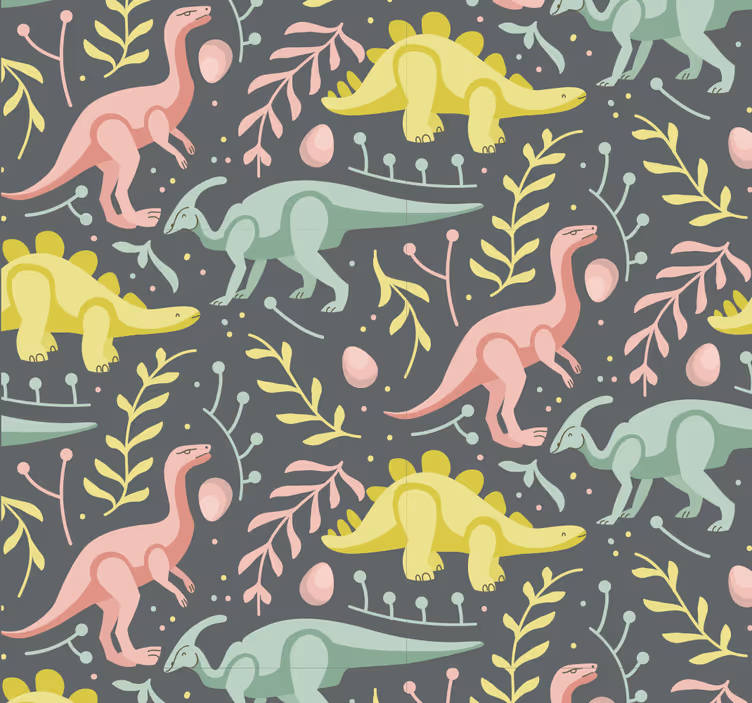 green and gray dinosaurs Childrens Wallpaper - TenStickers