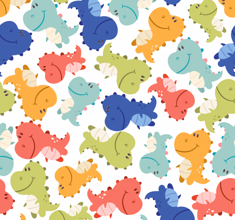 Cheerful Dinosaur Pattern dinosaurs wallpaper - TenStickers
