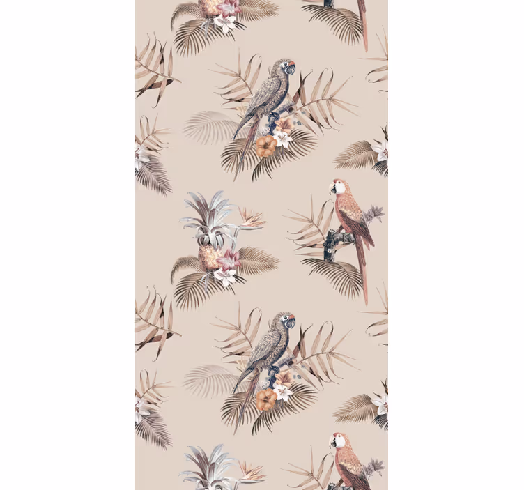 Macaw tropical illustration flower wallpaper - TenStickers