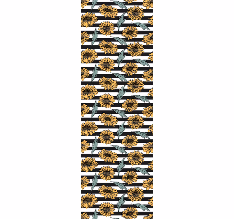 Sunflower Stripes ornamental flower wallpaper - TenStickers