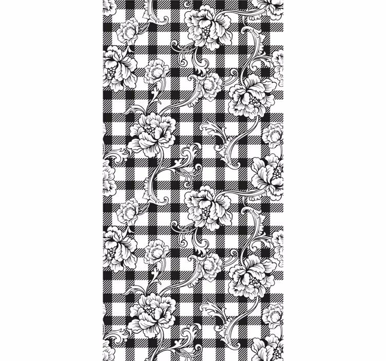 Floral Checkerboard ornamental flower wallpaper - TenStickers