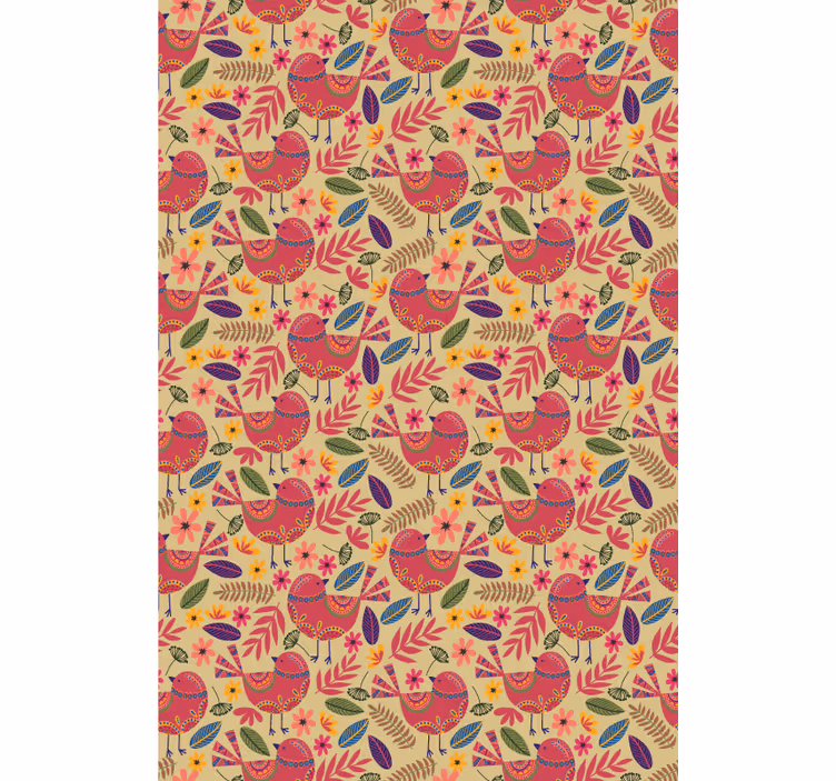 Decorative Bird ornamental flower wallpaper - TenStickers