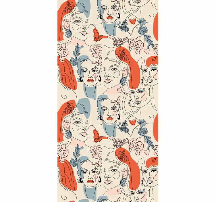 Feminine faces on abstract background wallpaper - TenStickers