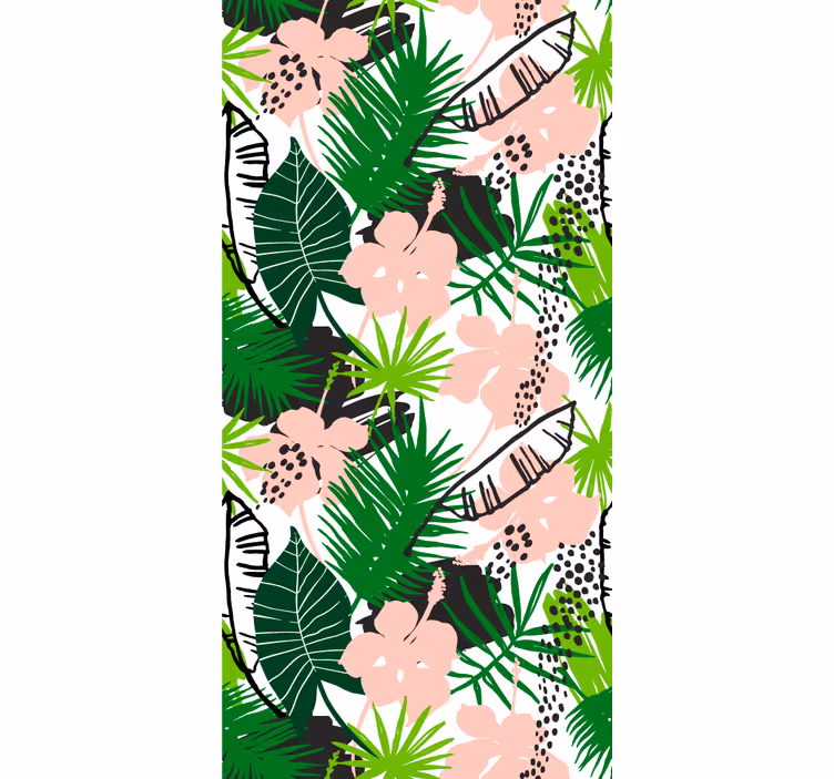 Palm leaves and flowers tropical leaf wallpaper - TenStickers
