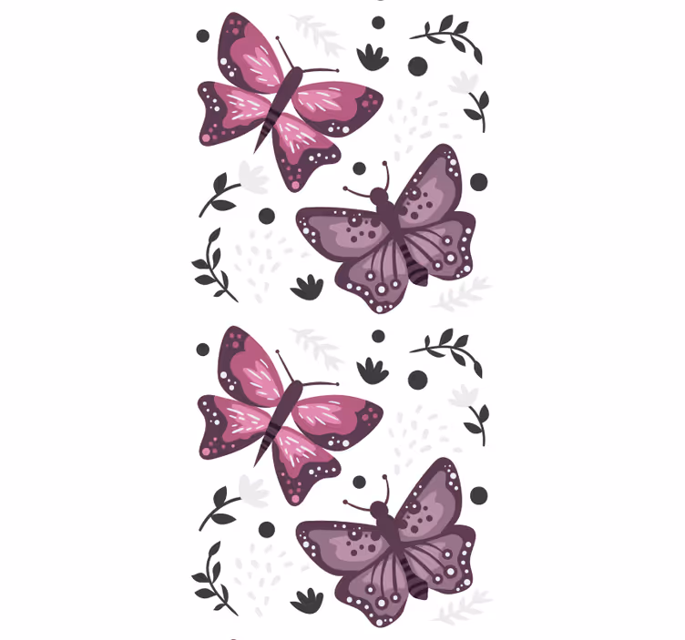 Pink motif with leaves butterfly wallpaper - TenStickers