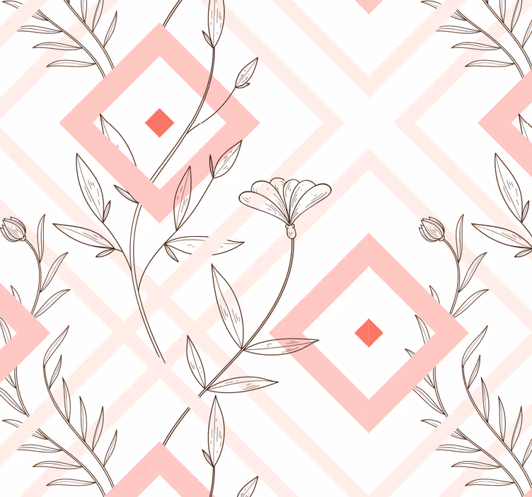 Floral diamond shapes living room wallpaper - TenStickers