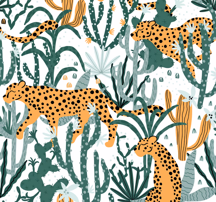Leopard with jungle pattern wallpaper - TenStickers