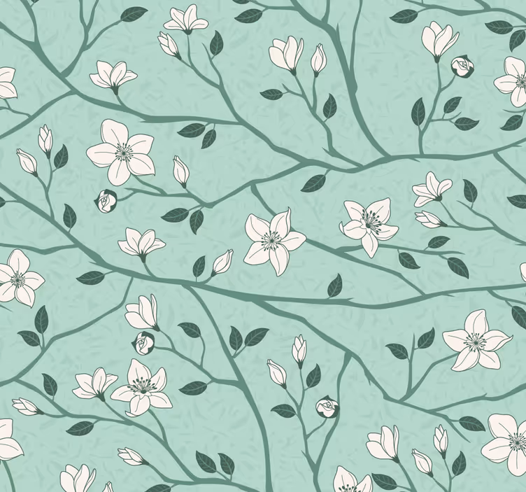 Flowers And Branches Green Wallpaper - TenStickers