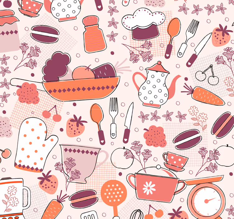 Cooking Pattern kitchen wallpaper - TenStickers