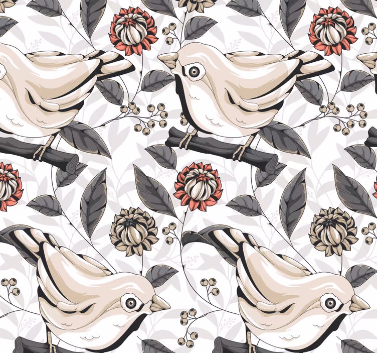 Floral Bird Tiles ornamental flower wallpaper - TenStickers