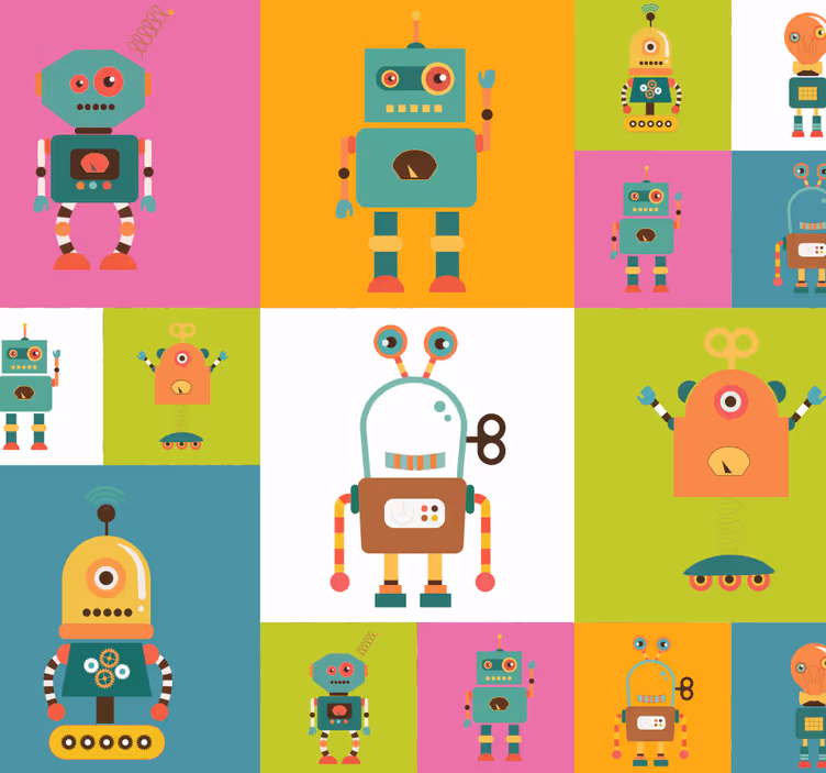 Playful Robot Theme nursery wallpaper - TenStickers