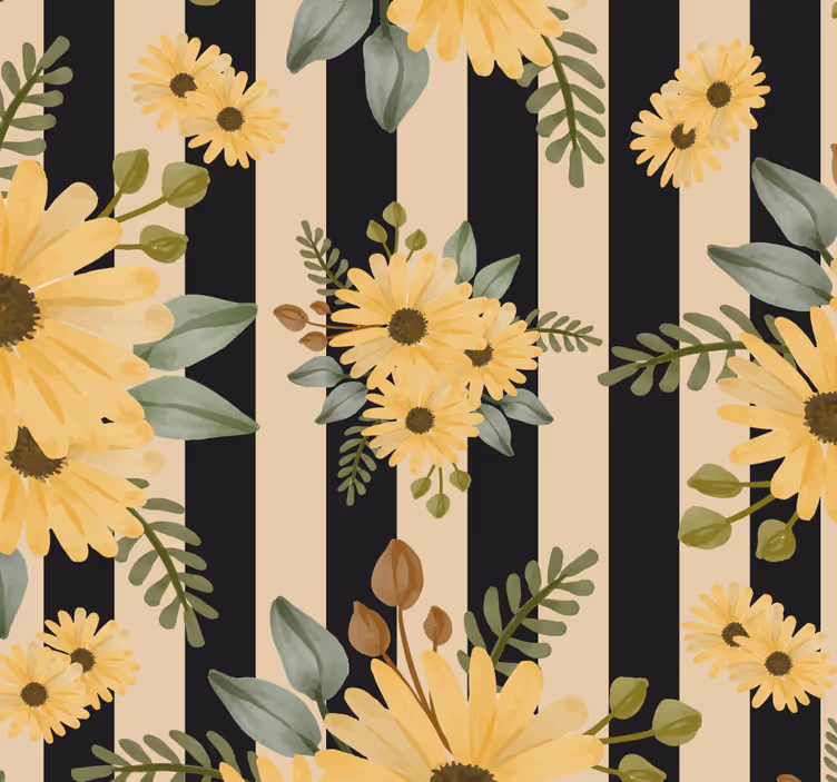 Striped Sunflower Pattern ornamental flower wallpaper - TenStickers
