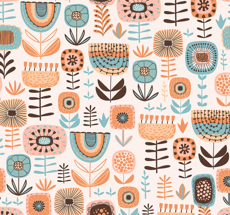 Nordic blue wild flowers wallpaper - TenStickers