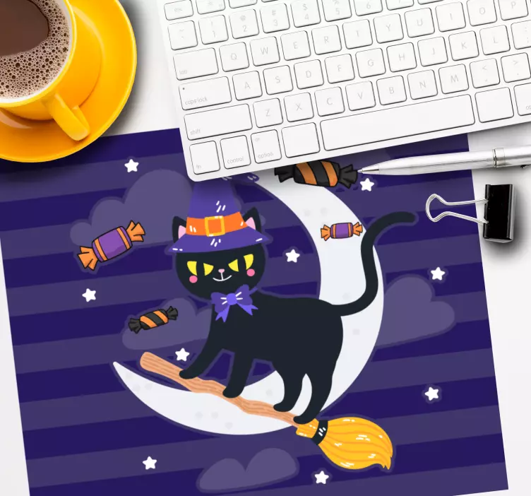 Anime mouse pad black cat on broom - TenStickers