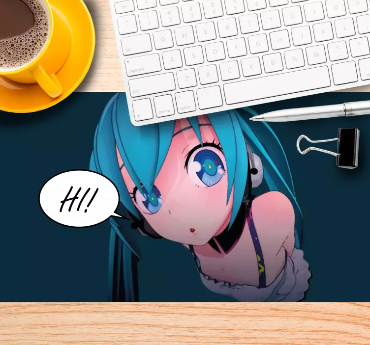 Anime mouse pad featuring anime character greeting - TenStickers