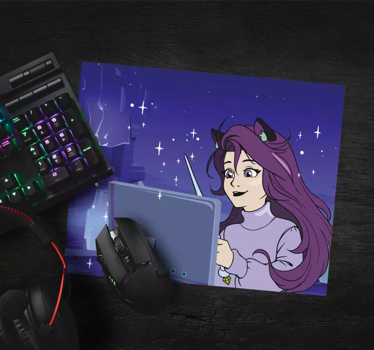 Anime mouse pad girl using tablet - TenStickers