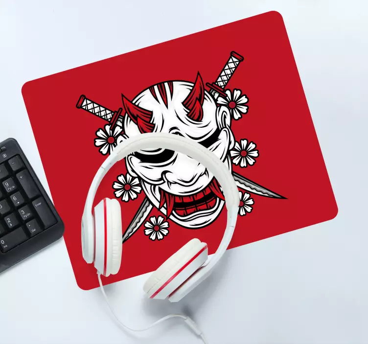 Anime mouse pad with menacing oni mask design - TenStickers