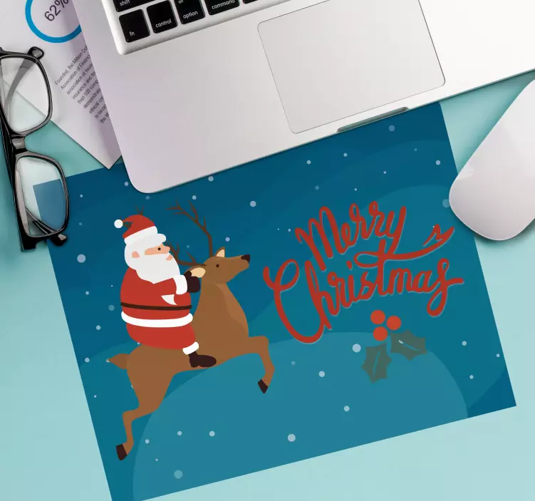 Christmas mousepad santa on reindeer - TenStickers