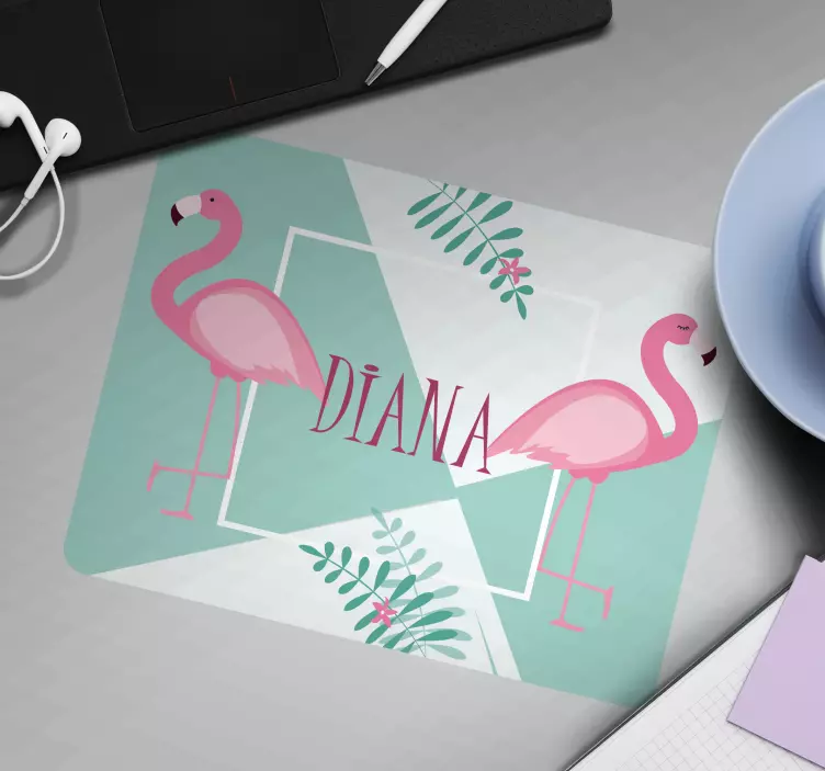 Cute flamingos and leaves personalised mousepad - TenStickers
