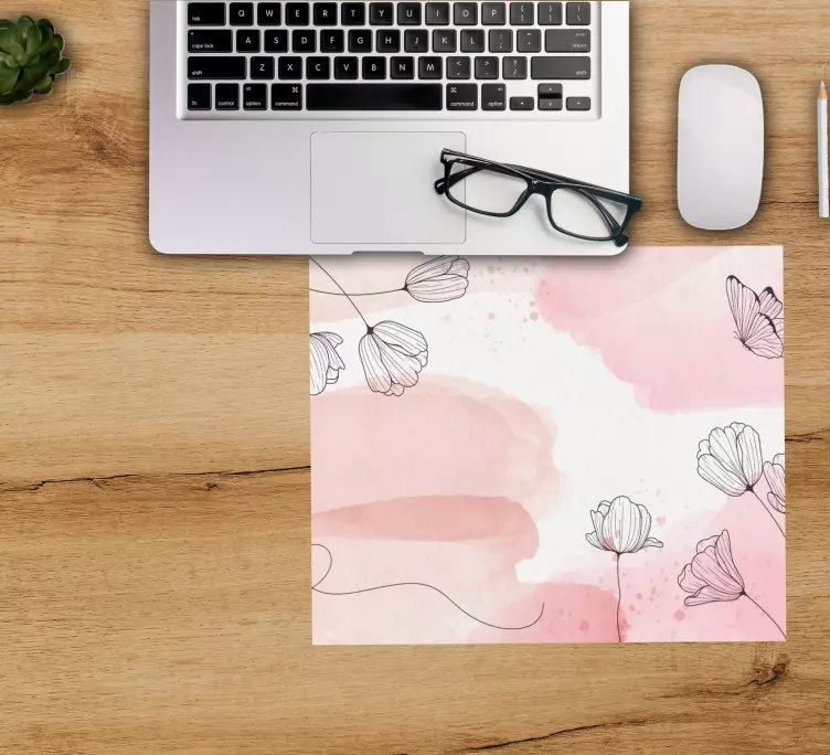 flowers on pastel pink background mouse pad - TenStickers