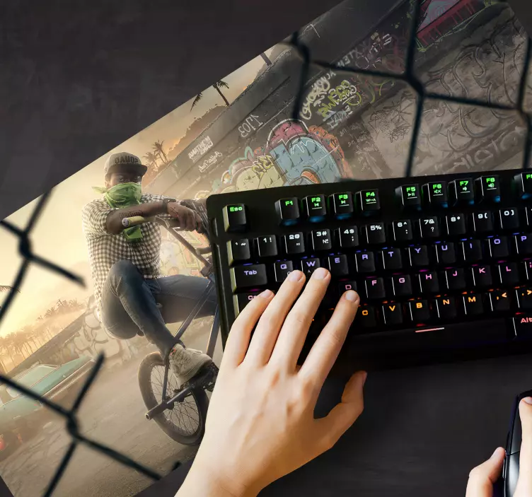 Gaming mouse pad biker in urban scene - TenStickers