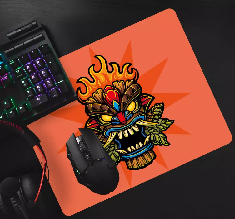 Gaming mouse pad fiery tribal mask - TenStickers