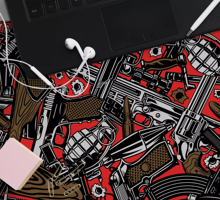 Gaming mouse pad with bold weaponry design - TenStickers