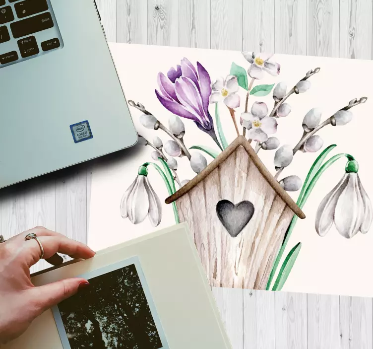 Original mouse pad charming birdhouse bouquet - TenStickers