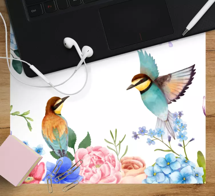 Original mouse pad colorful birds among blossoms - TenStickers