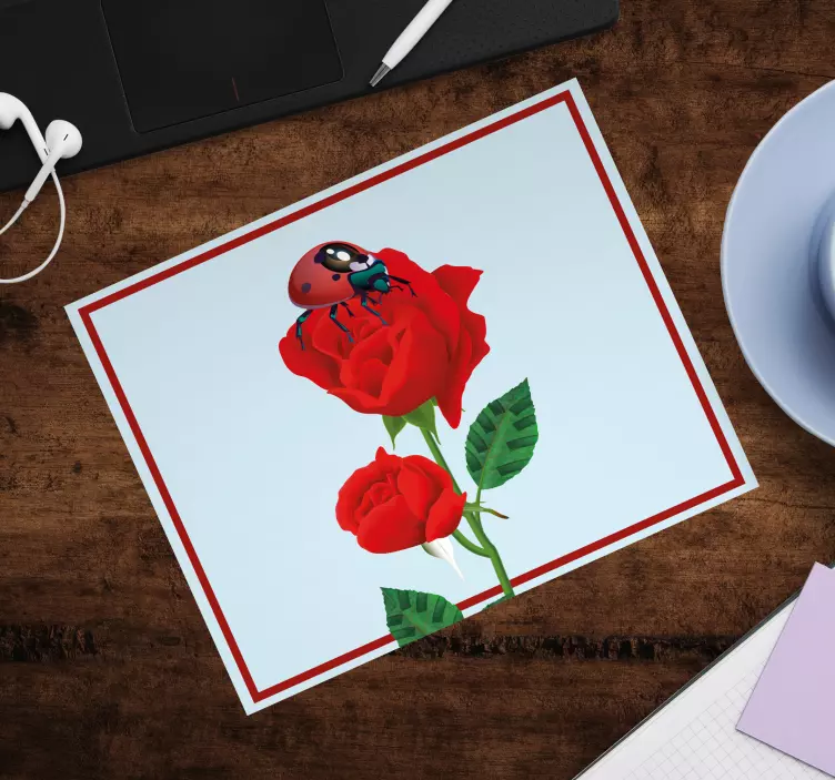 Original mouse pad ladybug on roses - TenStickers