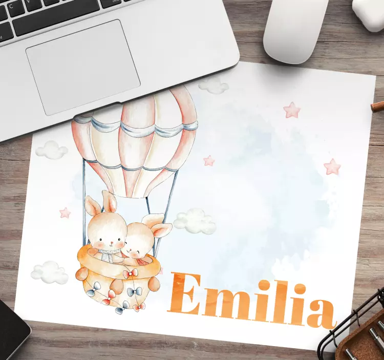 Personalised mouse pad bunny hot air balloon - TenStickers