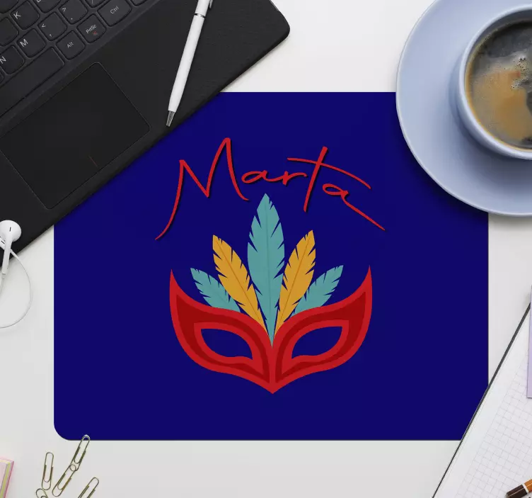Personalised mouse pad colorful feather mask - TenStickers