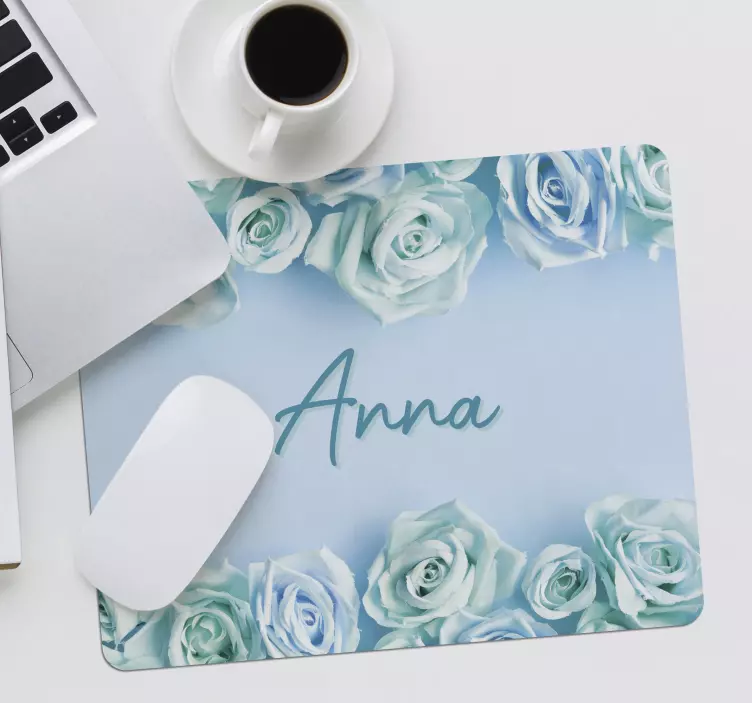 Personalised mouse pad elegant blue roses - TenStickers