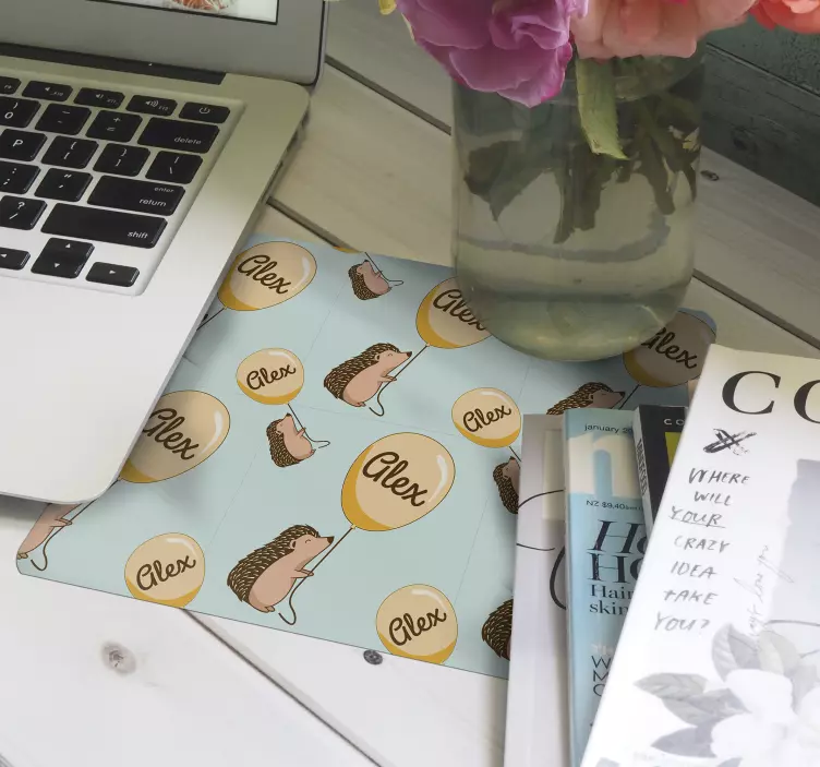 Personalised mouse pad hedgehog with balloons - TenStickers