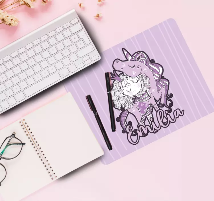 Personalised mouse pad unicorn and girl - TenStickers