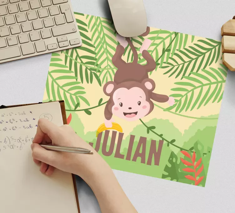 Personalised mouse pad with cheerful monkey illustration - TenStickers
