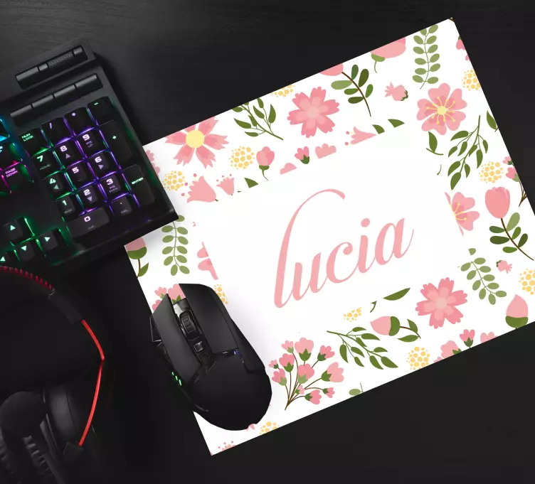 Personalised mouse pad with floral custom name - TenStickers