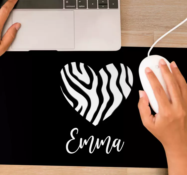 Personalised mouse pad zebra heart outline - TenStickers