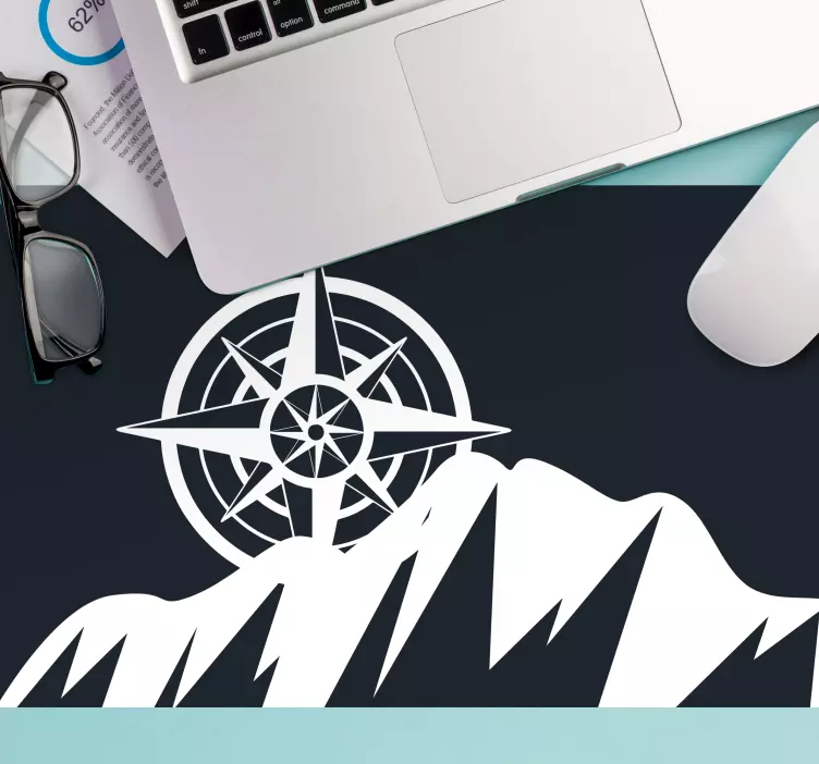 World map mouse pad compass over mountains - TenStickers